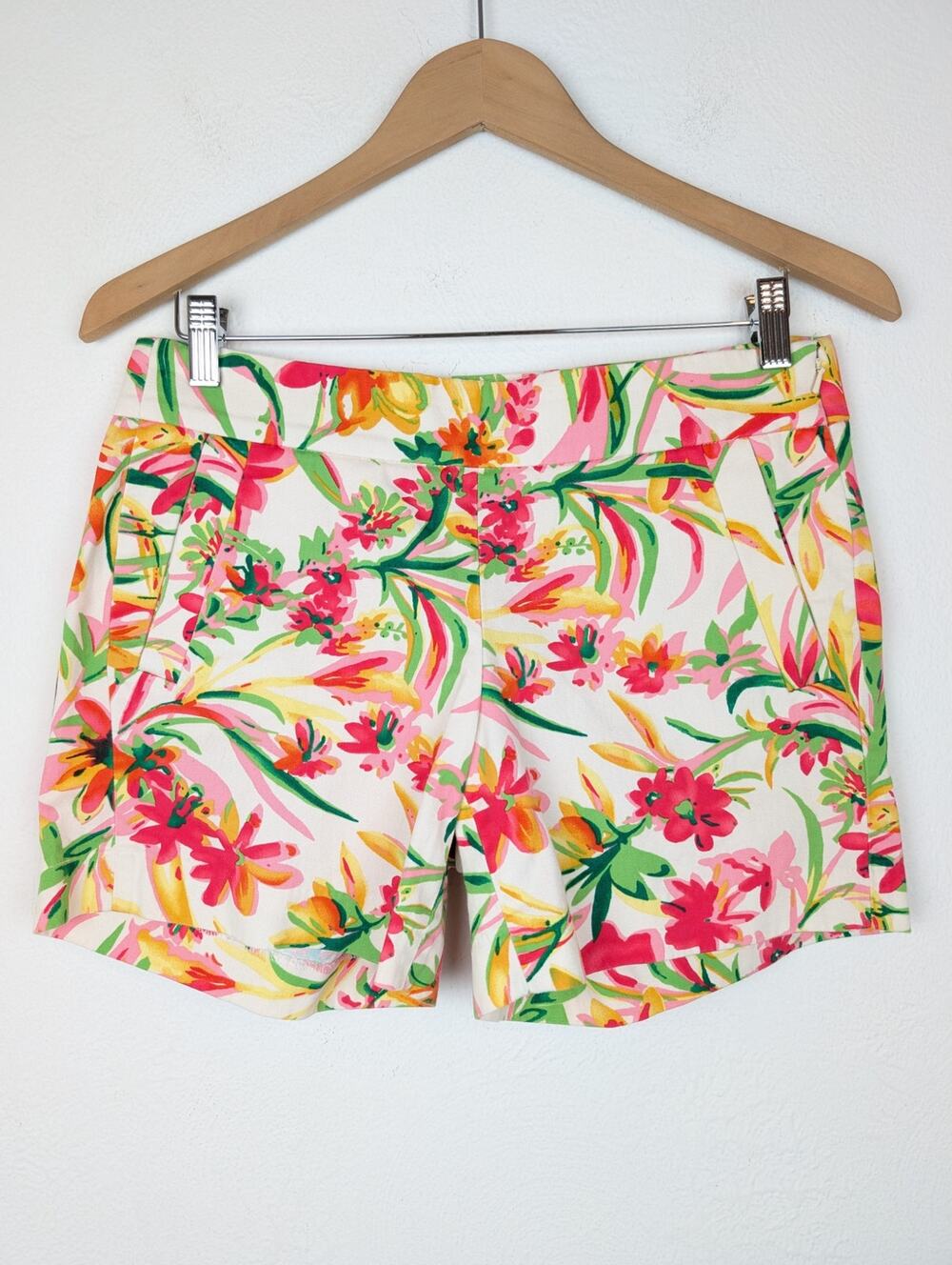 J Crew Chino Shorts Floral Tropical Vacation Resort Beach Botanical White Size 2